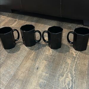 Arcoroc France Octime‎ Black Octagonal Glass Dinnerware - Mugs 4 Set